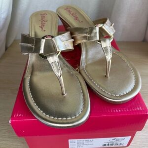 Lilly Pulitzer Gold Metallic McKim Wedge Sandal 8.5